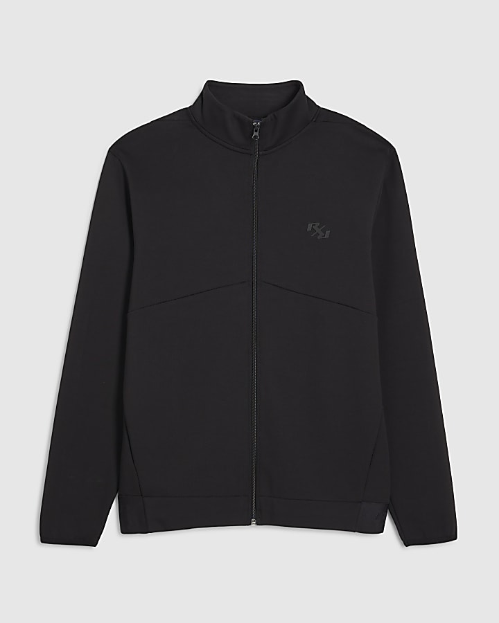 river island Black RXR Zip Through Funnel Neck Sweatshirt