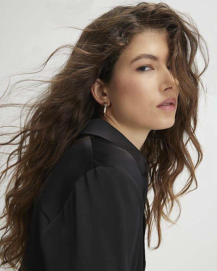 River Island Black Satin Long Sleeve Slim Fit Shirt