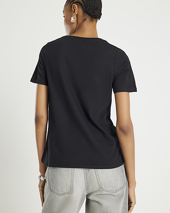river island Black Short Sleeve Flower Graphic T-Shirt