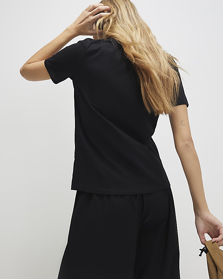 River Island Black Short Sleeve Metallic Bow T-shirt