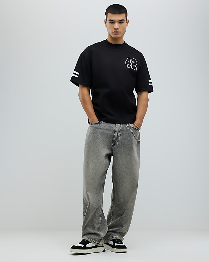 River Island Black Short Sleeve Oversized Number T-Shirt
