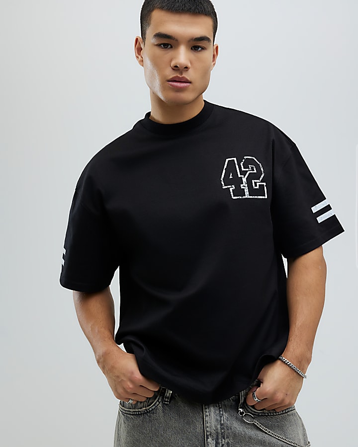River Island Black Short Sleeve Oversized Number T-Shirt