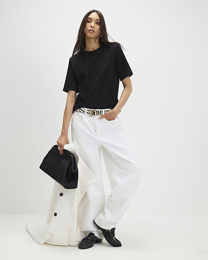 River Island Black Short Sleeve Shoulder Pad Boxy T-shirt
