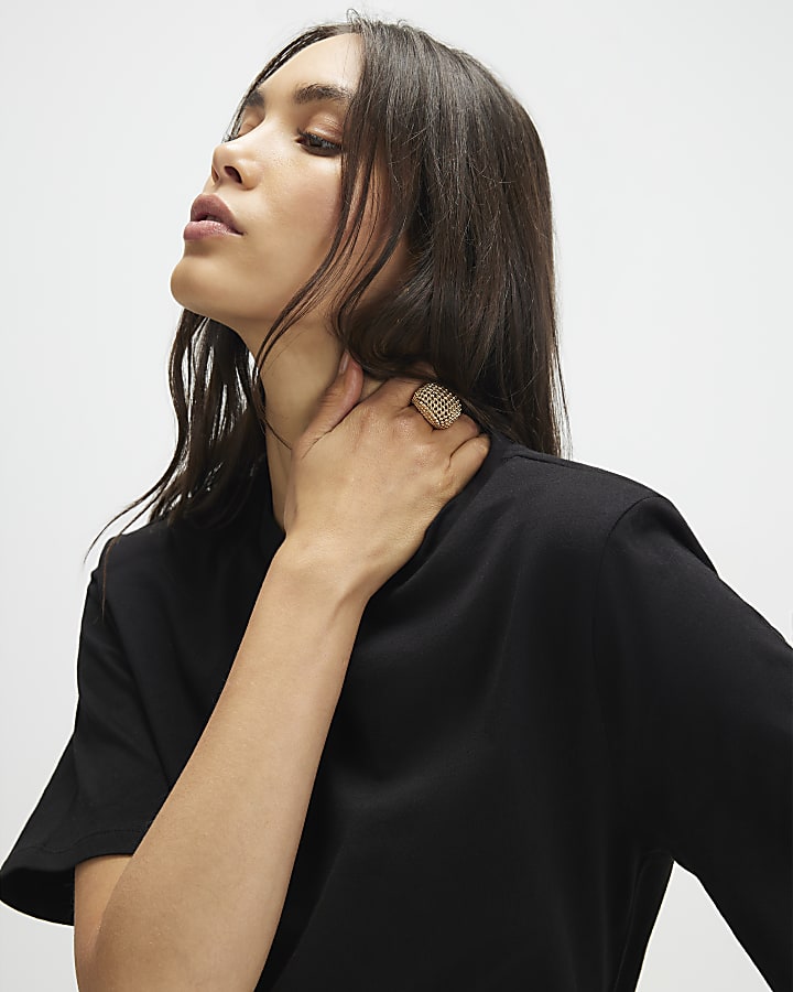 River Island Black Short Sleeve Shoulder Pad Boxy T-shirt