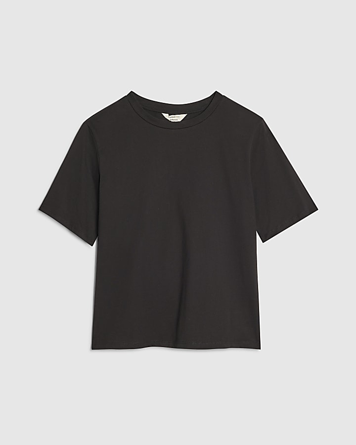 river island Black Short Sleeve Shoulder Pad Boxy T-shirt