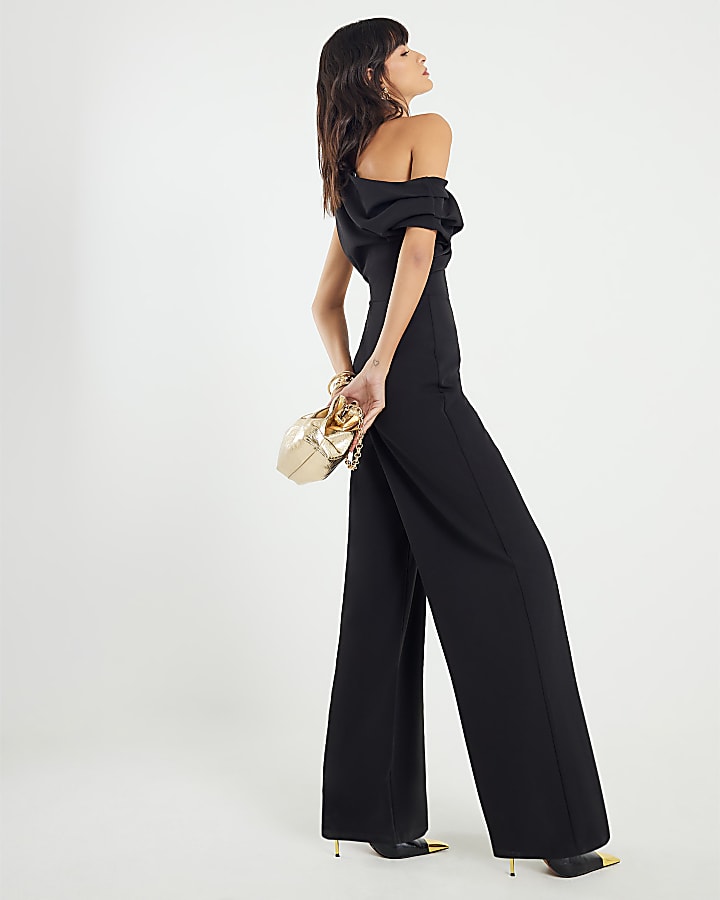 River Island Black Sleeveless Asymmetric Drape Jumpsuit