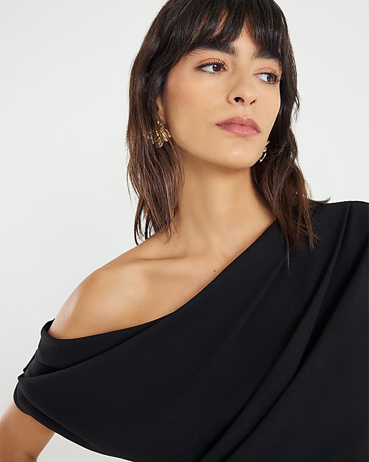 River Island Black Sleeveless Asymmetric Drape Jumpsuit