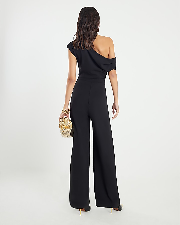 River Island Black Sleeveless Asymmetric Drape Jumpsuit