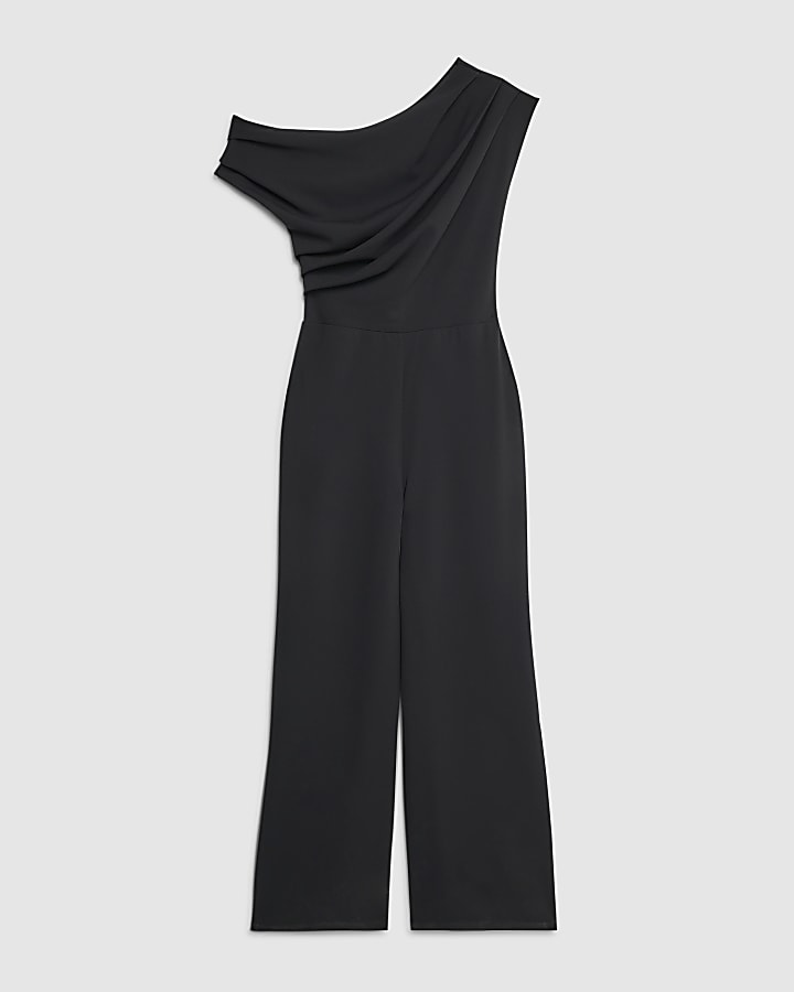 river island Black Sleeveless Asymmetric Drape Jumpsuit