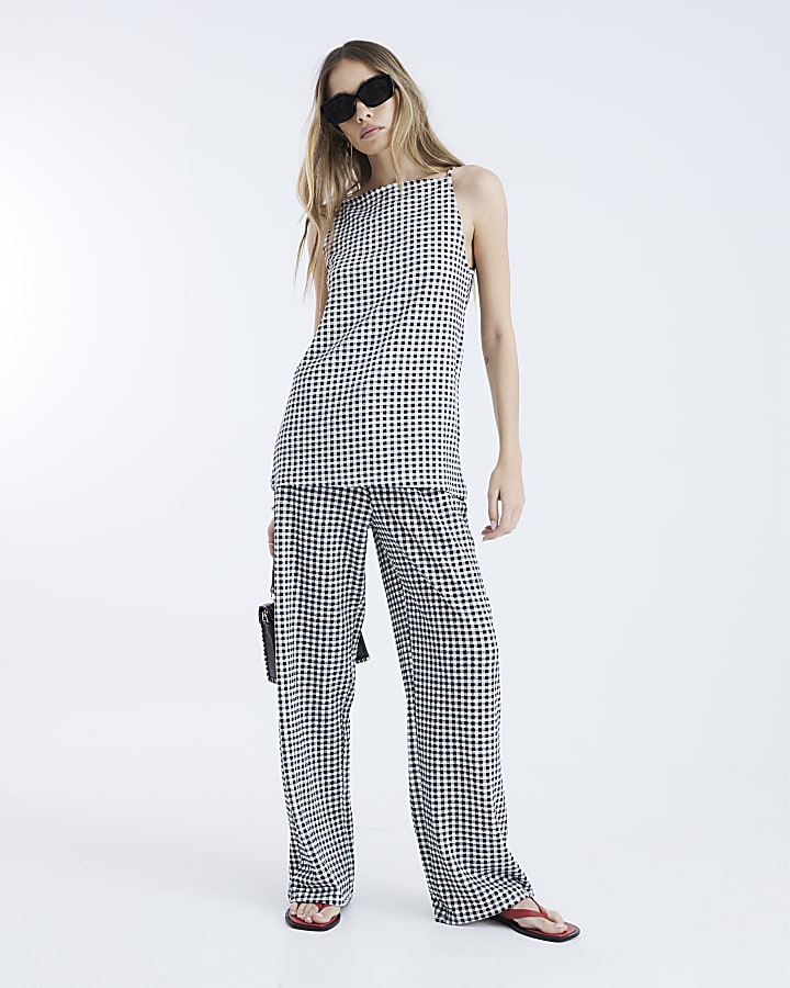 River Island Black Sleeveless Gingham Tie Waist Tunic Top