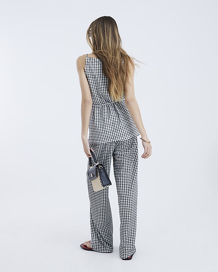 River Island Black Sleeveless Gingham Tie Waist Tunic Top