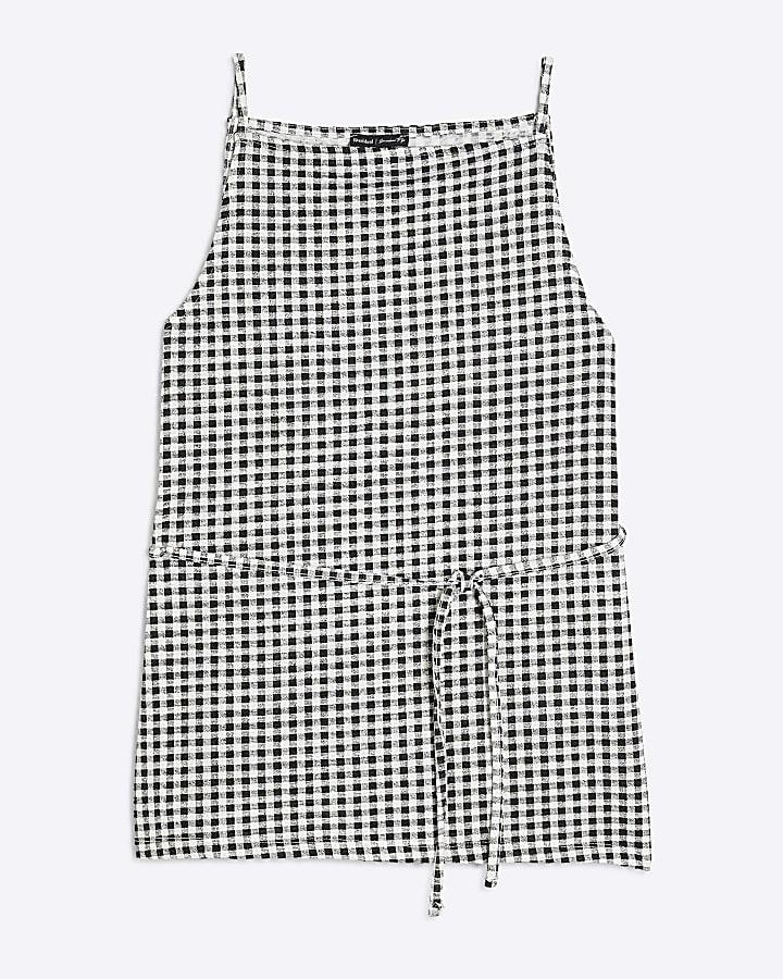 river island Black Sleeveless Gingham Tie Waist Tunic Top