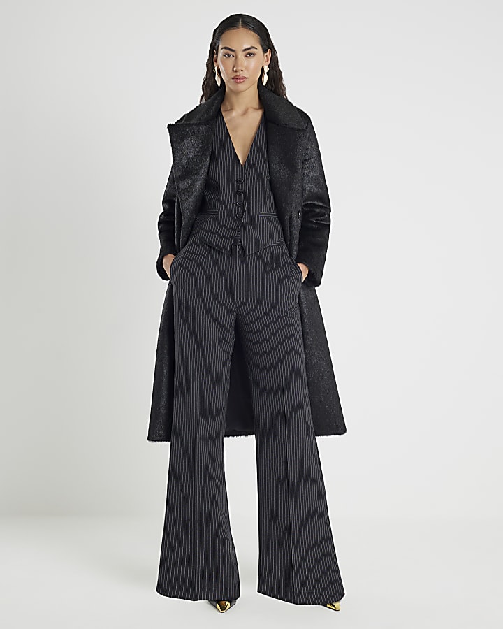 River Island Black Sleeveless Pinstripe Cropped Waistcoat