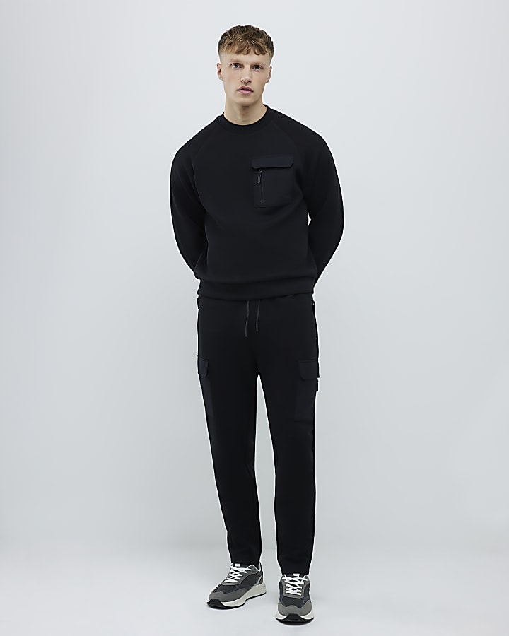 River Island Black Slim Fit Nylon Hybrid Sweatshirt