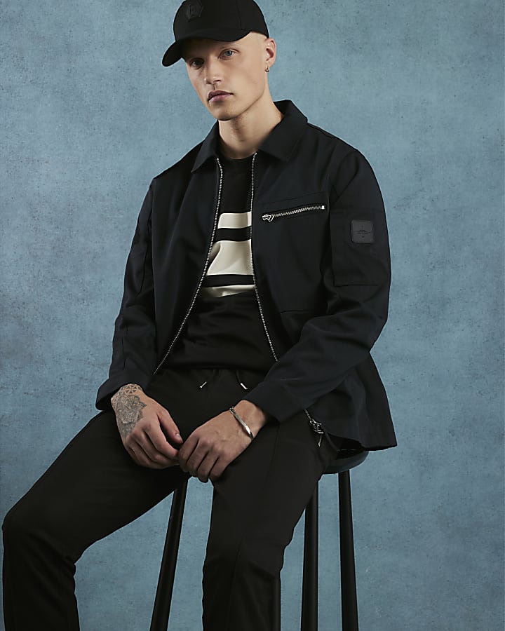 River Island Black Slim Fit Pique Colour Block T-Shirt