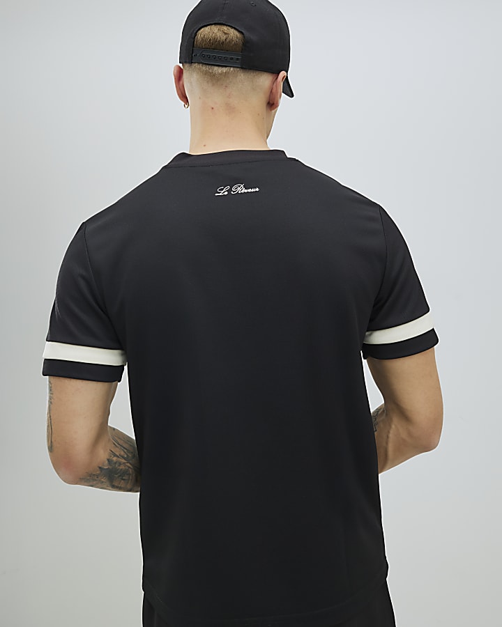 River Island Black Slim Fit Pique Colour Block T-Shirt