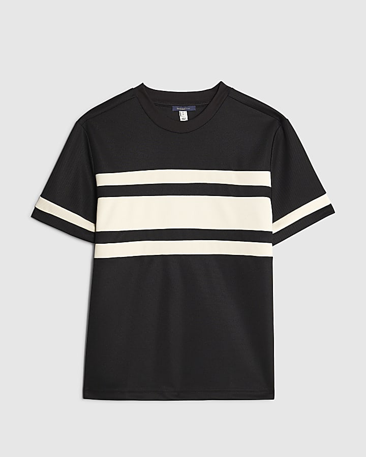 river island Black Slim Fit Pique Colour Block T-Shirt