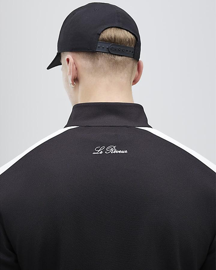 River Island Black Slim Fit Stripe Funnel Neck Jacket