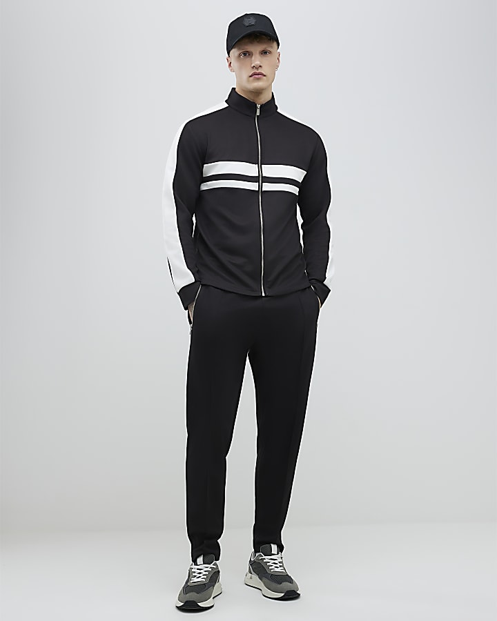 River Island Black Slim Fit Stripe Funnel Neck Jacket