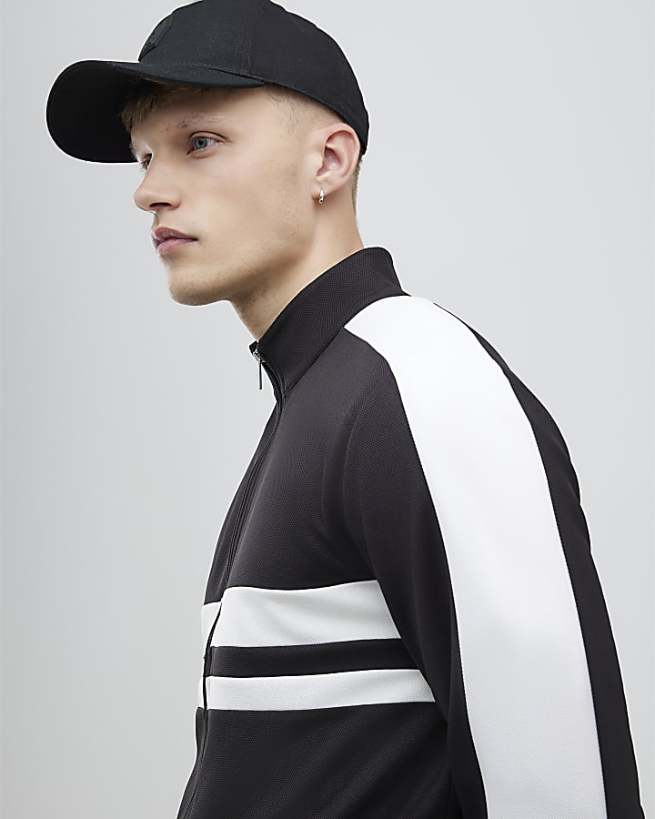 River Island Black Slim Fit Stripe Funnel Neck Jacket