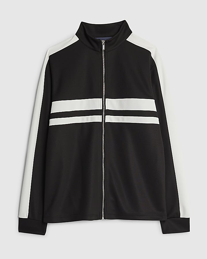 river island Black Slim Fit Stripe Funnel Neck Jacket