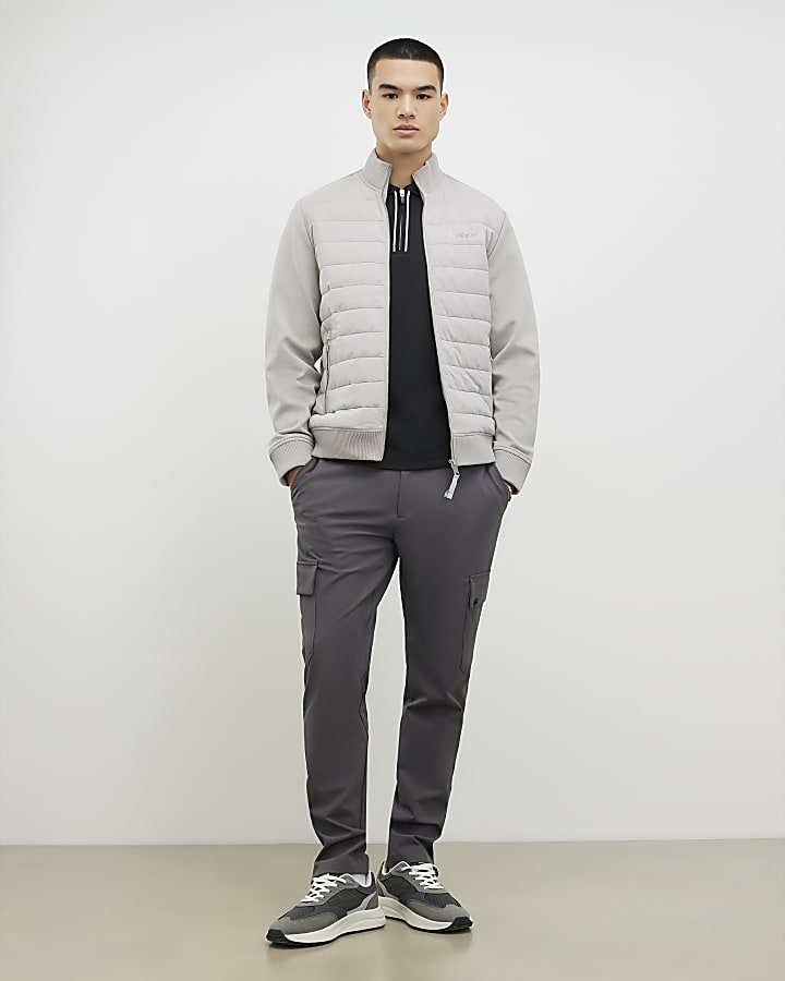 River Island Black Slim Fit Textured Zip Tipped Polo Shirt