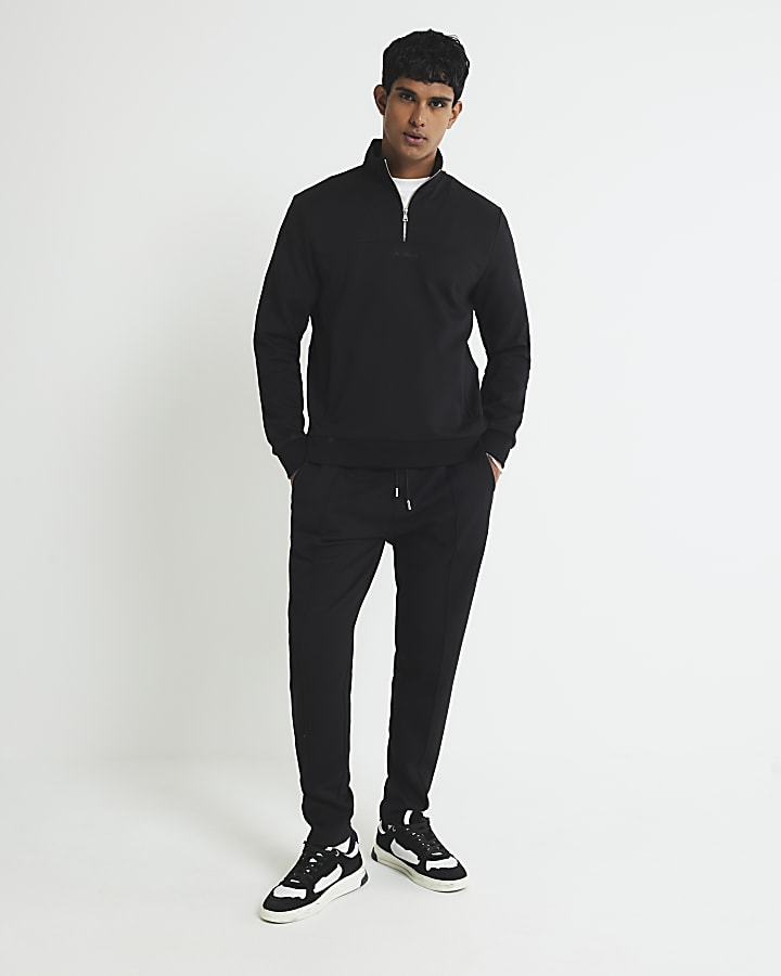 River Island Black Slim Fit Zipped Funnel Neck Sweatshirt