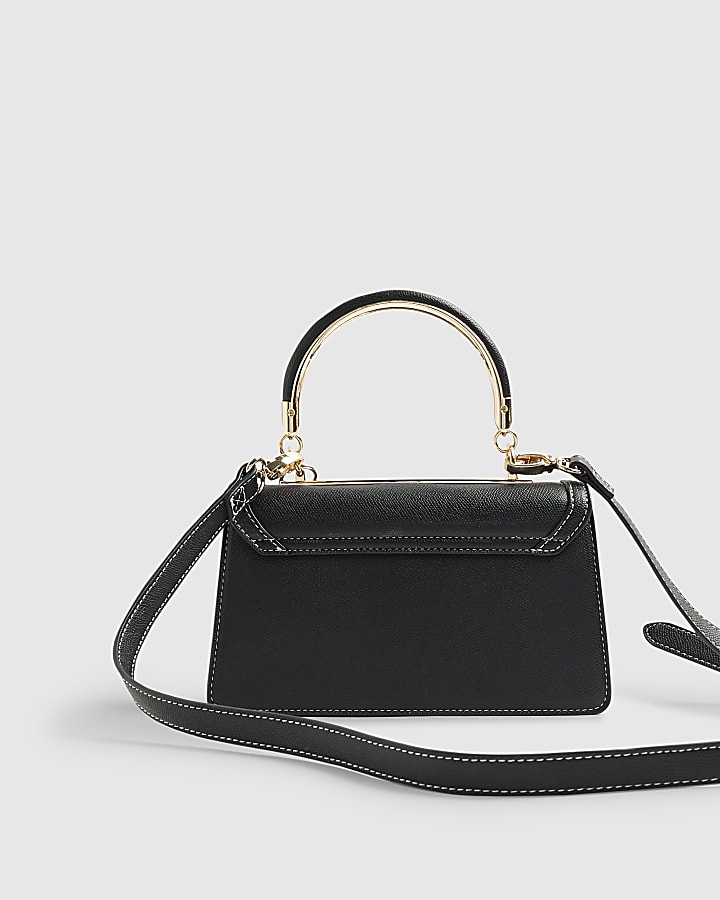 River Island Black Small Metal Handle Charm Tote Bag