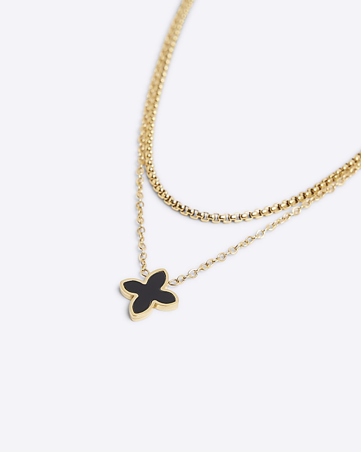 River Island Black Stainless Steel Petal Charm Necklace