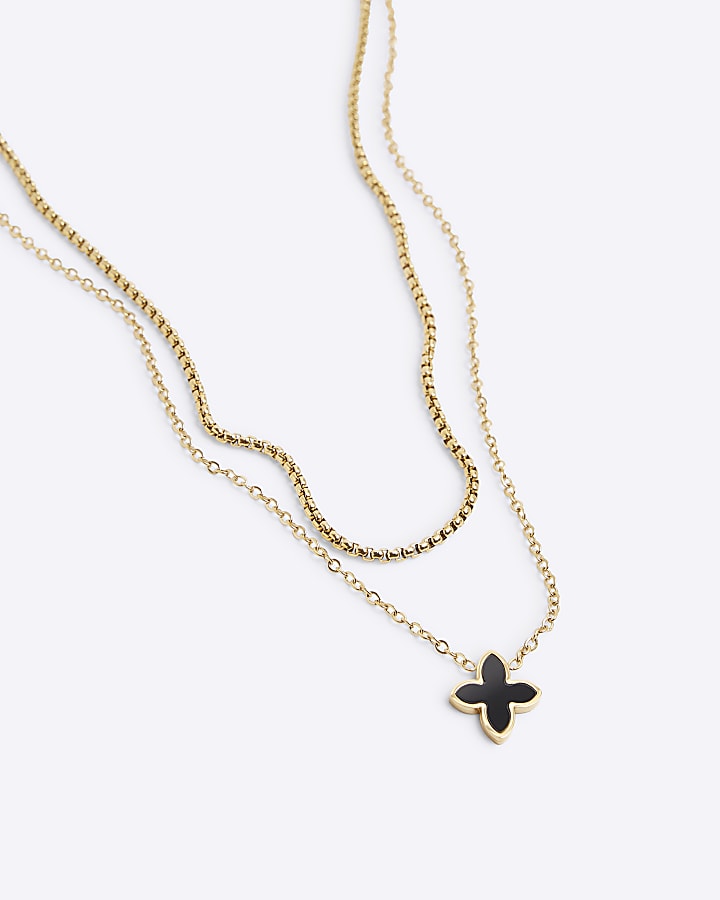 river island Black Stainless Steel Petal Charm Necklace