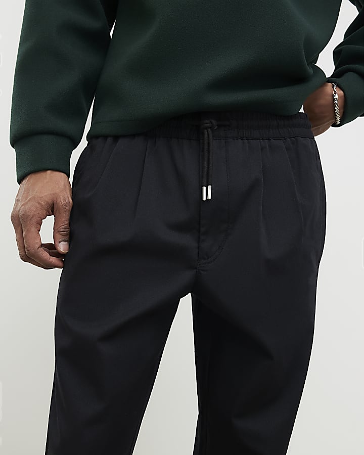 River Island Black Straight Fit Elasticated Trousers