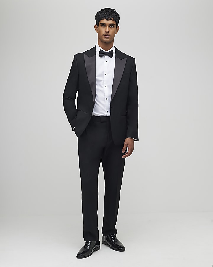 River Island Black Stretch Slim Fit Tuxedo Suit Jacket