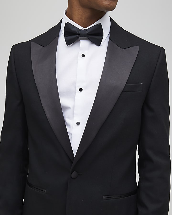 River Island Black Stretch Slim Fit Tuxedo Suit Jacket