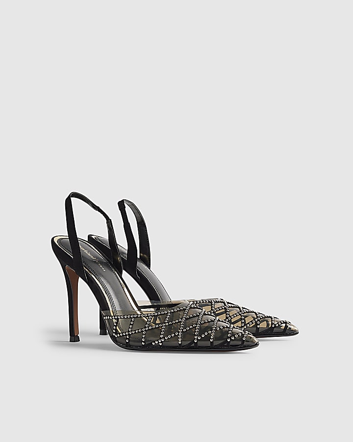River Island Black Studded Perspex Court Slingback Heels