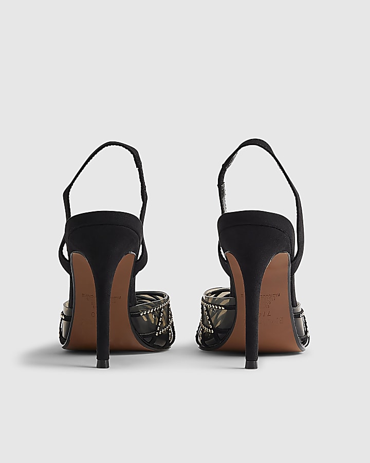 River Island Black Studded Perspex Court Slingback Heels