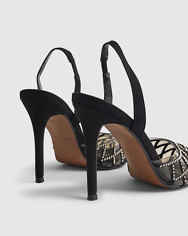 River Island Black Studded Perspex Court Slingback Heels