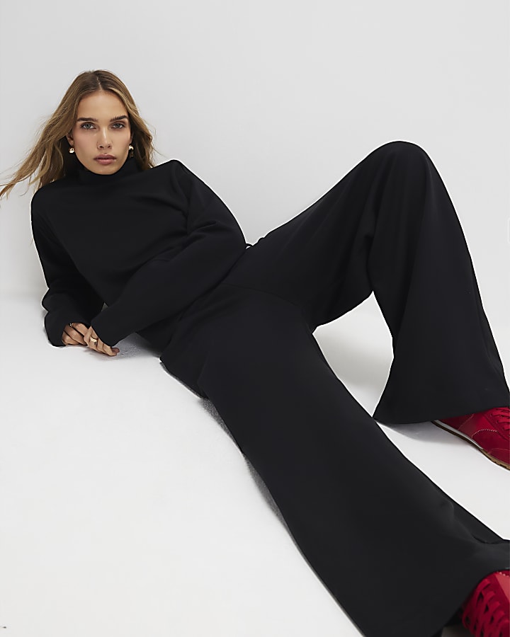River Island Black Tailored Jersey Wide Leg Trousers