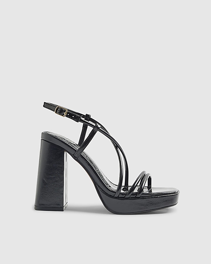River Island Black Triple Strap Platform Heeled Sandals