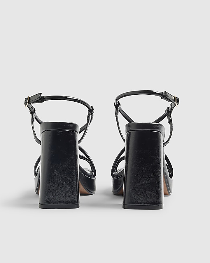 River Island Black Triple Strap Platform Heeled Sandals