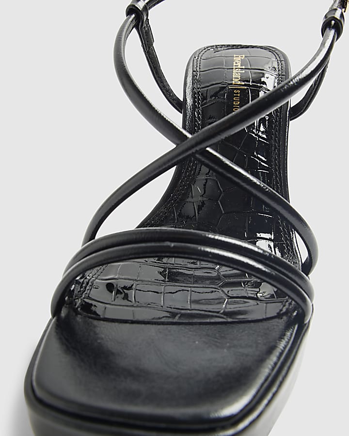 river island Black Triple Strap Platform Heeled Sandals
