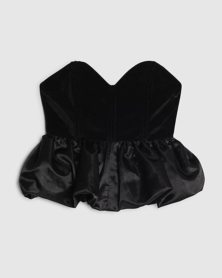 river island Black Velvet Sleeveless Bandeau Peplum Top