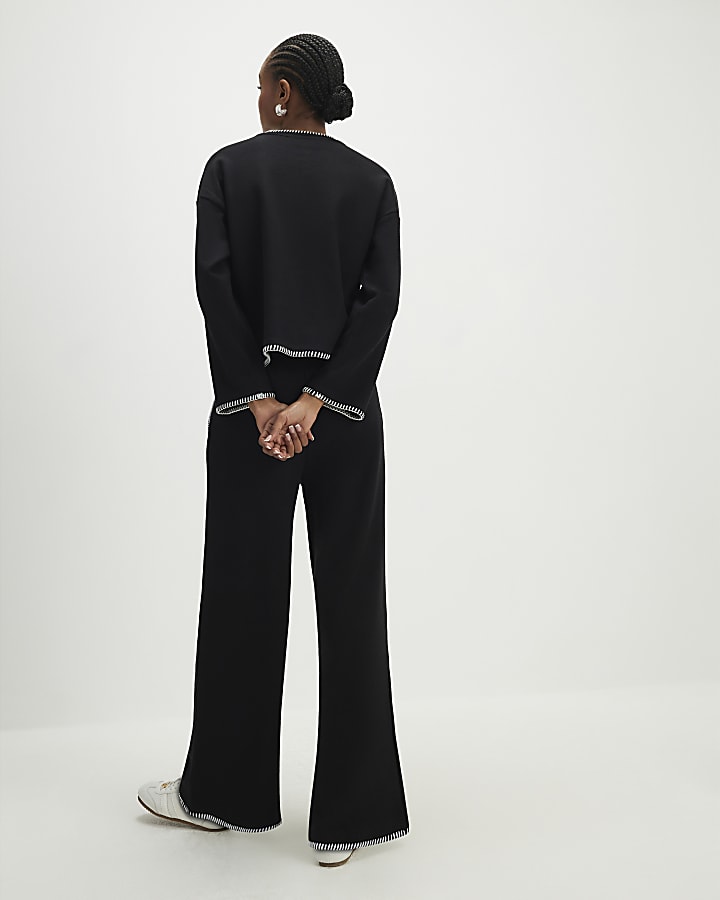 River Island Black Whipstitch Cosy Wide Leg Joggers