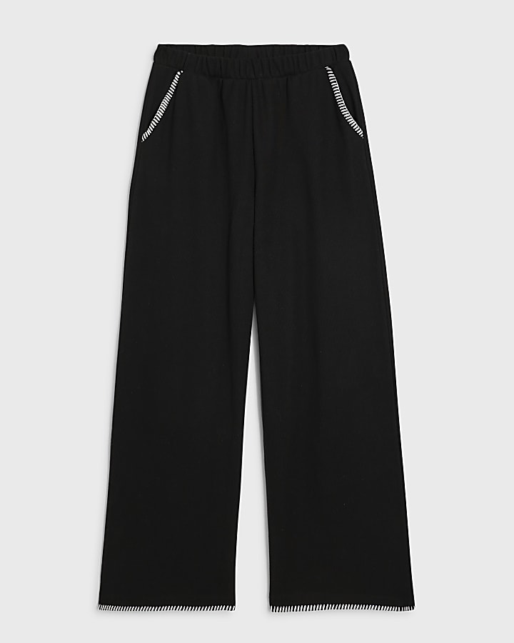 river island Black Whipstitch Cosy Wide Leg Joggers
