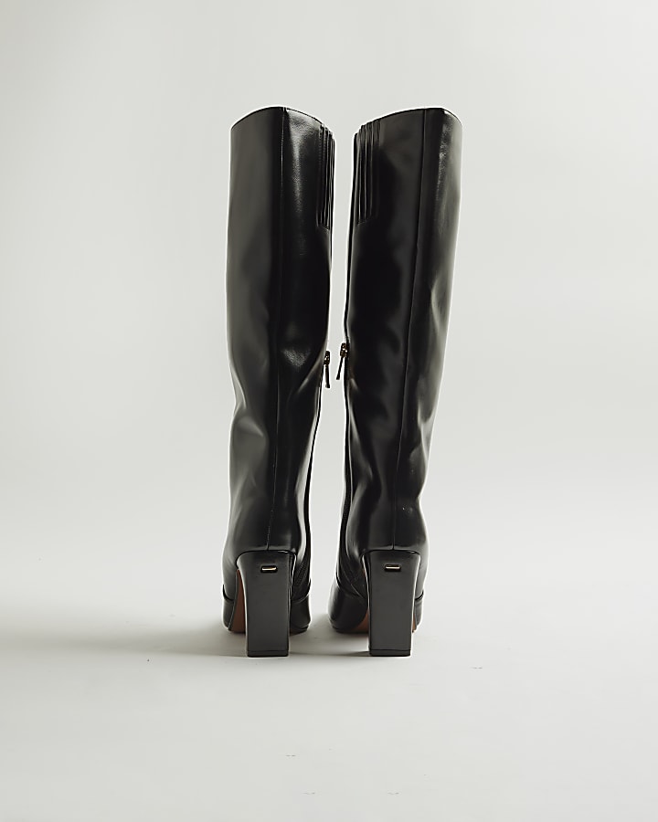 River Island Black Wide Fit Chisel Toe High Leg Boots