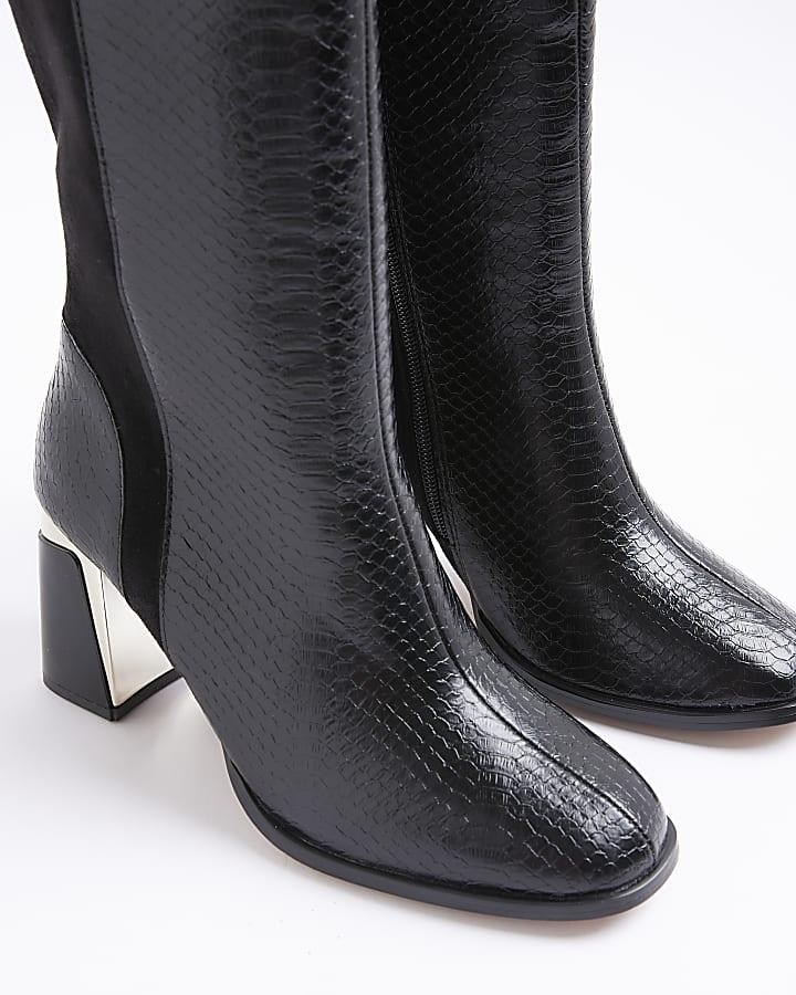 River Island Black Wide Fit Metal Heel Knee High Boot