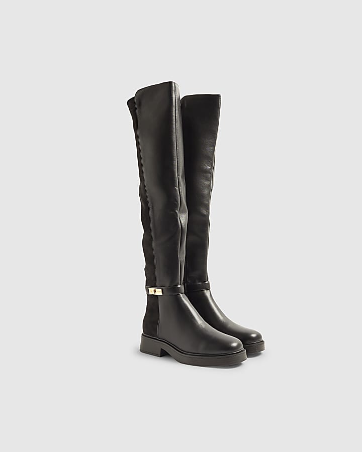 River Island Black Wide Fit Over The Knee Riding Boots