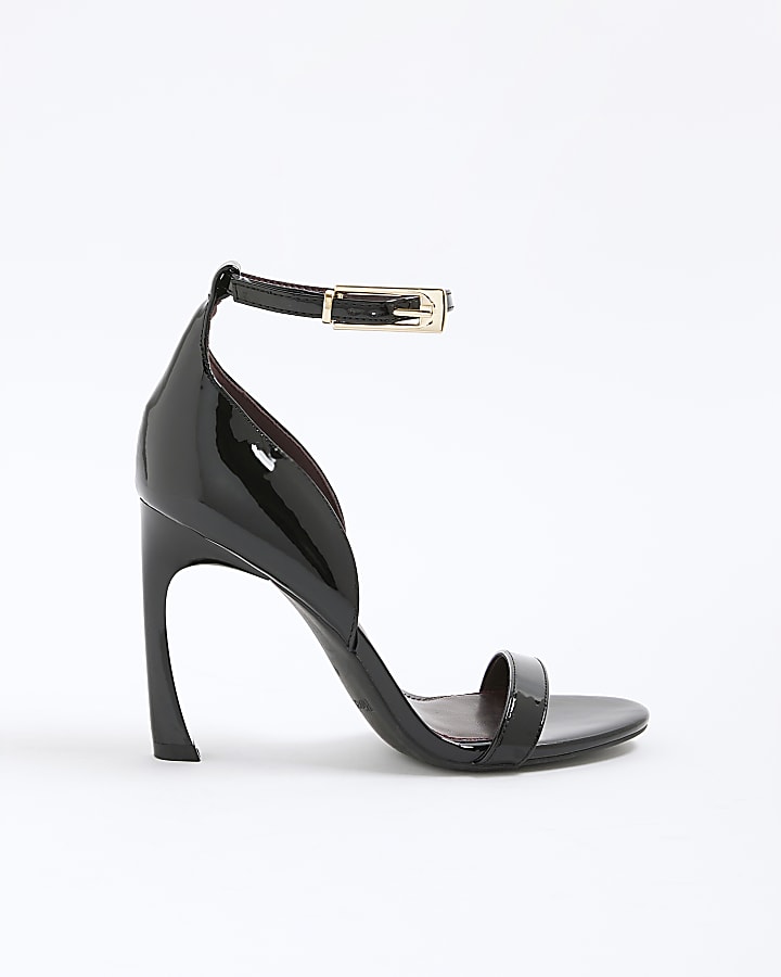 River Island Black Wide Fit Patent Banana Heeled Sandals