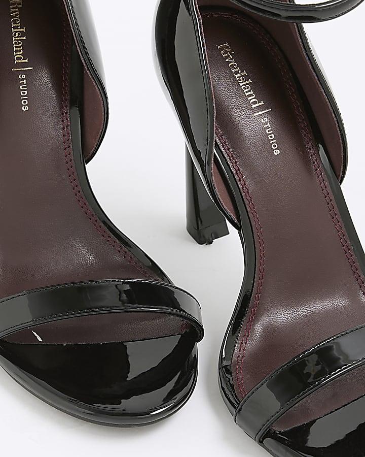 river island Black Wide Fit Patent Banana Heeled Sandals