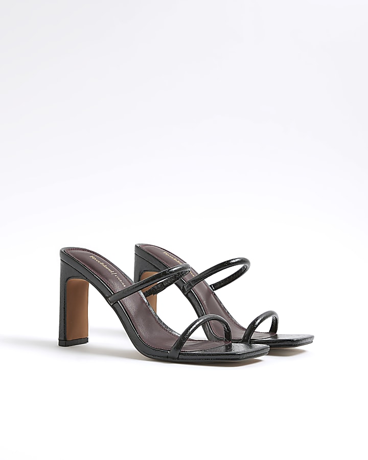 River Island Black Wide Fit Strap Mule Heeled Sandals