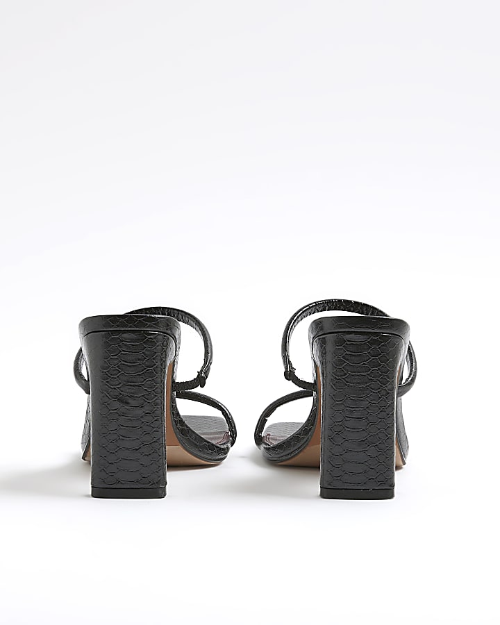 River Island Black Wide Fit Strap Mule Heeled Sandals